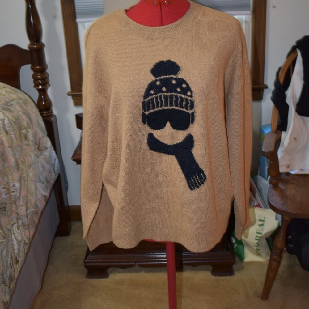 Lou & Grey Tan Sweater with Black Knit Graphic